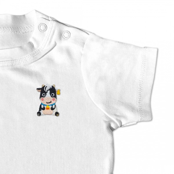 Baby Boys Organic Cow T Shirt - Blue Embroidery
