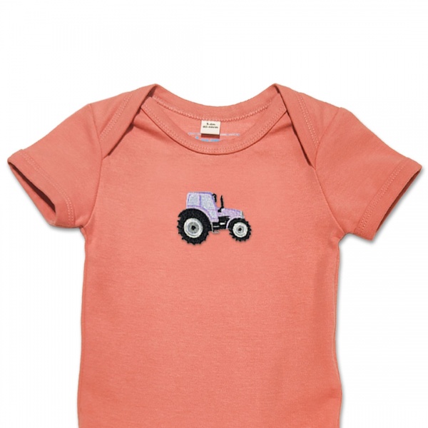 Organic Baby Body Suit - Lilac Tractor Embroidery