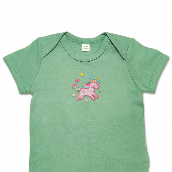 Organic Baby Body Suit - Lilac Unicorn Embroidery