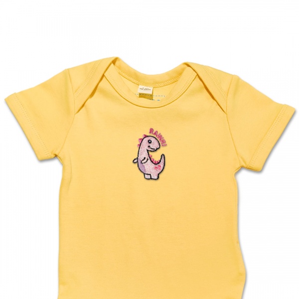 Organic Baby Body Suit - Blush Pink Dinosaur Embroidery