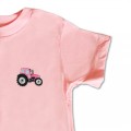 Organic Kids Tractor T Shirt - Bright Pink Embroidery