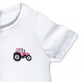 Organic Kids Tractor T Shirt - Bright Pink Embroidery