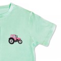 Organic Kids Tractor T Shirt - Bright Pink Embroidery