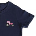 Organic Kids Tractor T Shirt - Bright Pink Embroidery