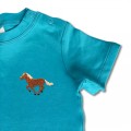 Organic Baby Running Horse T Shirt - Brown Embroidery