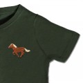 Organic Kids Running Horse T Shirt - Brown Embroidery