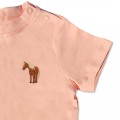 Organic Baby Standing Horse T Shirt - Brown Embroidery