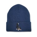 Kids Crouching Collie Dog Beanie Hat - Black Embroidery