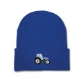 Kids Tractor Beanie Hat - Pale Blue Embroidery