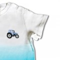 Baby Kids Organic Tractor T Shirt - Pale Blue Embroidery