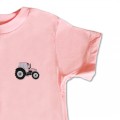 Organic Kids Tractor T Shirt - Blush Pink Embroidery