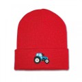 Kids Tractor Beanie Hat - Blue Embroidery