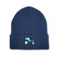Kids Tractor Beanie Hat - Blue Embroidery