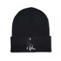 Kids Crouching Collie Dog Beanie Hat - Black Embroidery