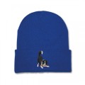 Kids Crouching Collie Dog Beanie Hat - Black Embroidery