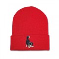 Kids Crouching Collie Dog Beanie Hat - Black Embroidery