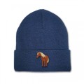 Kids Standing Horse Beanie Hat - Brown Embroidery