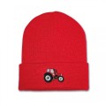Kids Tractor Beanie Hat - Red Embroidery
