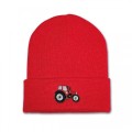 Kids Tractor Beanie Hat - Red Embroidery