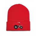 Kids Vintage Tractor Beanie Hat - Red Embroidery