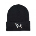 Kids Dairy Cow Beanie Hat - Black Embroidery