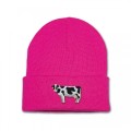 Kids Dairy Cow Beanie Hat - Black Embroidery