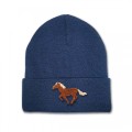 Kids Running Horse Beanie Hat - Brown Embroidery
