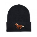 Kids Running Horse Beanie Hat - Brown Embroidery