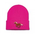 Kids Running Horse Beanie Hat - Brown Embroidery