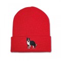 Kids Standing Collie Dog Beanie Hat - Black Embroidery