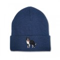 Kids Standing Collie Dog Beanie Hat - Black Embroidery