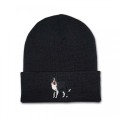 Kids Standing Collie Dog Beanie Hat - Black Embroidery