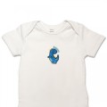 Organic Baby Body Suit - Blue Dinosaur Embroidery