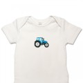 Organic Baby Body Suit - Blue Tractor Embroidery