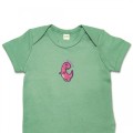 Organic Baby Body Suit - Bright Pink Dinosaur Embroidery