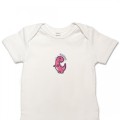 Organic Baby Body Suit - Bright Pink Dinosaur Embroidery