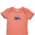 Organic Baby Body Suit - Bright Pink Tractor Embroidery