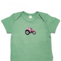 Organic Baby Body Suit - Bright Pink Tractor Embroidery