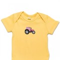 Organic Baby Body Suit - Bright Pink Tractor Embroidery