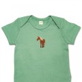 Organic Baby Body Suit - Brown Horse Embroidery