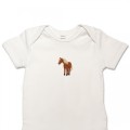 Organic Baby Body Suit - Brown Horse Embroidery