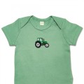 Organic Baby Body Suit - Green Tractor Embroidery