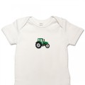 Organic Baby Body Suit - Green Tractor Embroidery