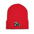 Kids Tractor Beanie Hat - Green Embroidery