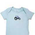 Organic Baby Body Suit - Sky Blue Tractor Embroidery