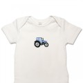 Organic Baby Body Suit - Sky Blue Tractor Embroidery