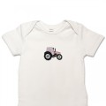 Organic Baby Body Suit - Blush Pink Tractor Embroidery