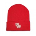 Kids Pig Beanie Hat Left Facing- Pink Embroidery