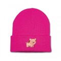 Kids Pig Beanie Hat Right Facing- Pink Embroidery