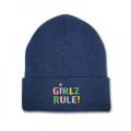 Kids Girlz Rule Beanie Hat - Multi Colour Embroidery